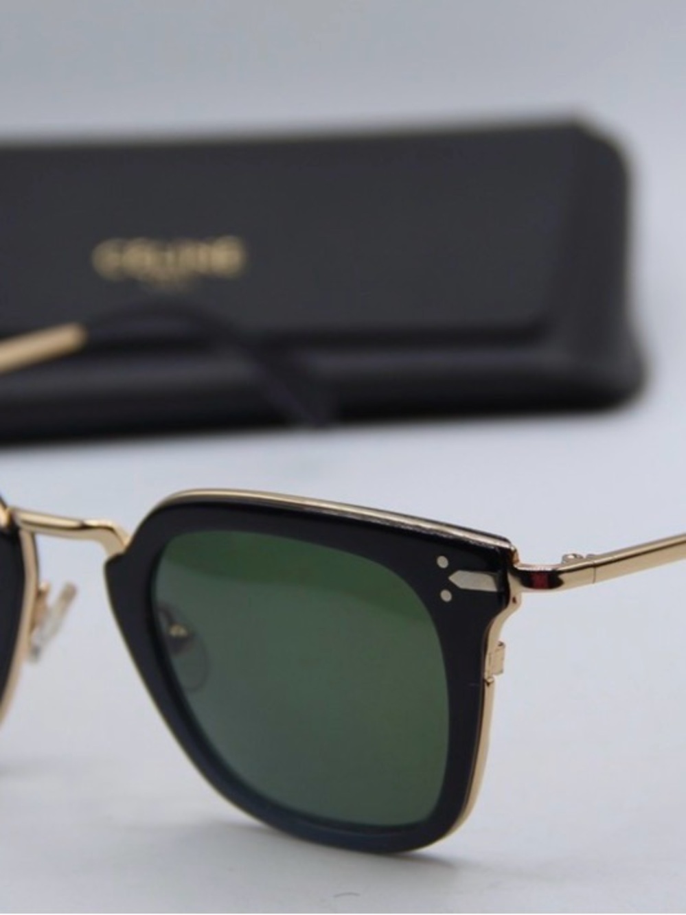 Celine Men's Round Sunglasses - Navy Frame, Brown Lenses, Gold Bridge - Picture 6 of 7